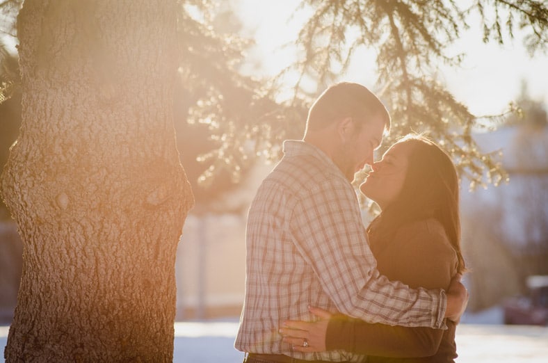 Golden Hour Photography of couple kissing in jackson hole