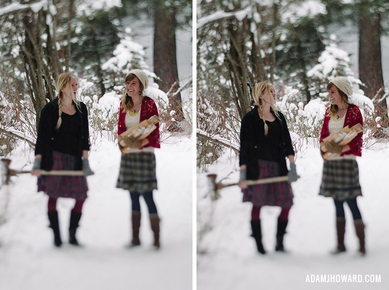 Tilt Shift Portrait of Two Girls with Axes