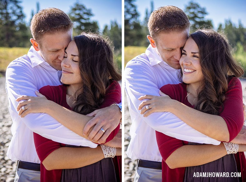 Diptych portrait photograph of engaged couple in Jackson Hole