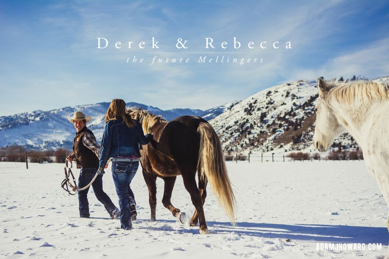 Engagement Photograph of Wyoming Couple with Rocky Mountain Horse in Jackson Hole